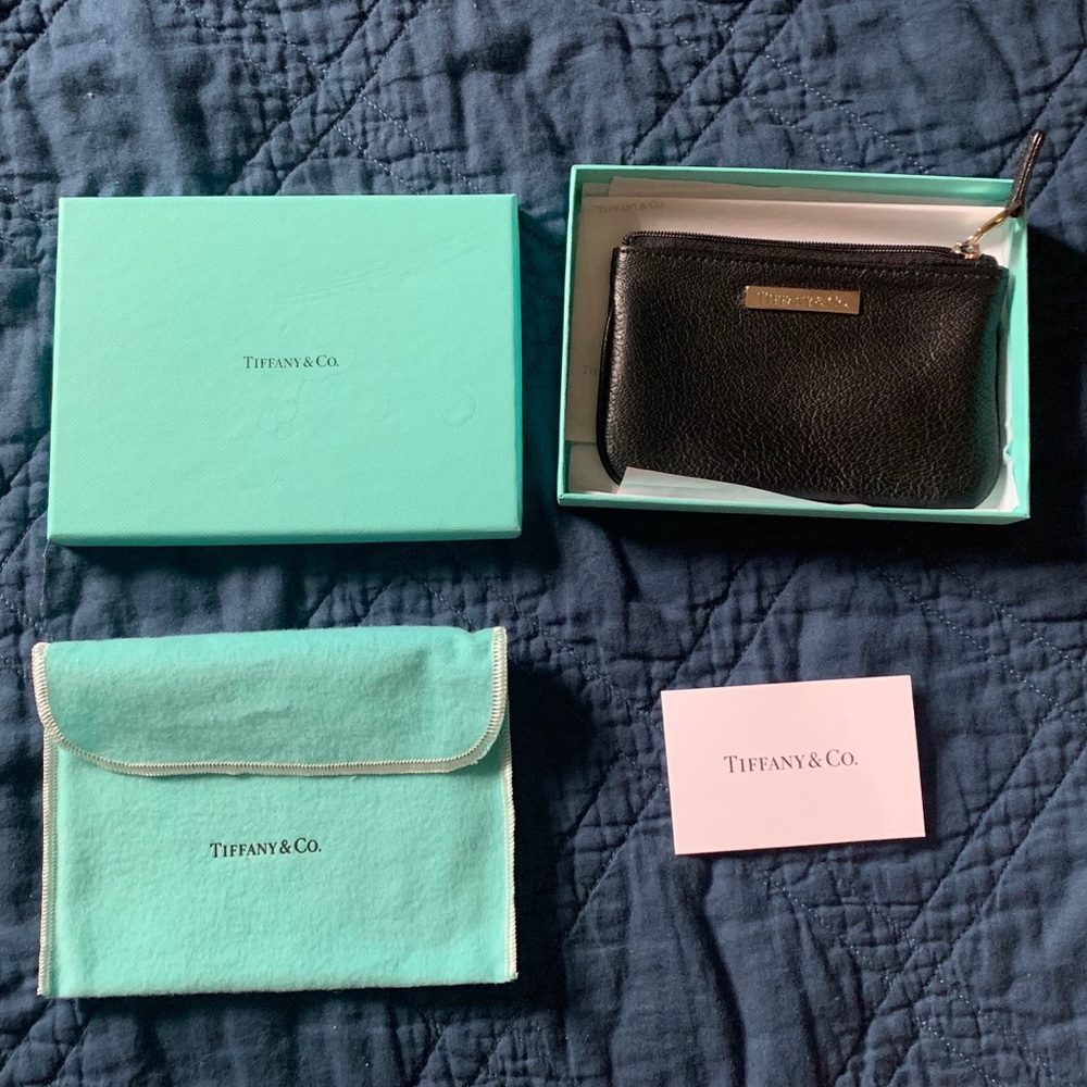 Tiffany & Co. black leather zip pouch